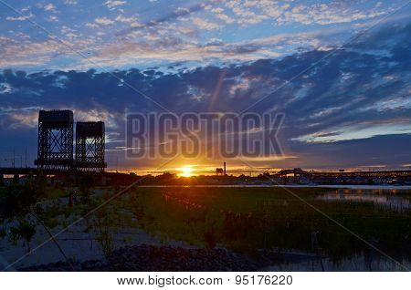 Twin Bridges at Sunset