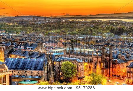 Sunset Over Edinburgh As Seen From Calton Hill - Scotland
