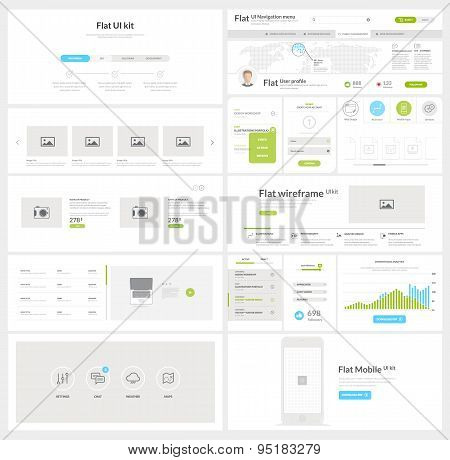 Flat website, mobile UI kit for business templates