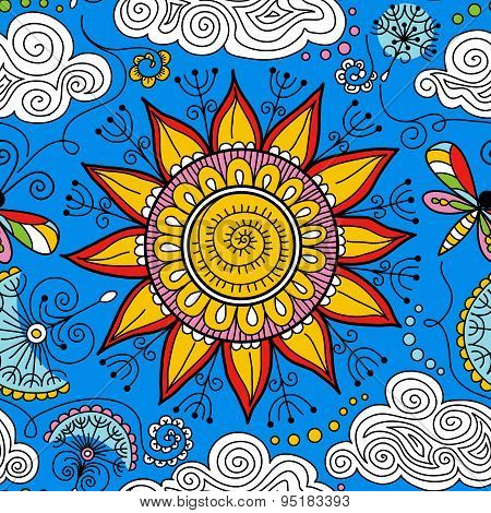 vector seamless sunny floral pattern