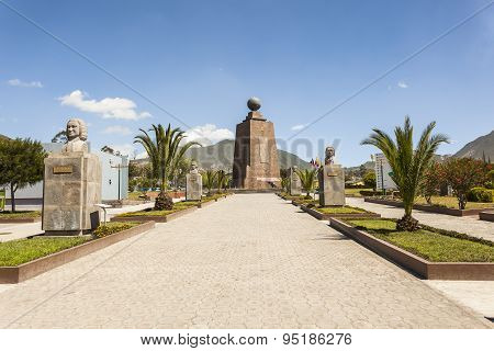 Quito, Ecuador - June 2014: Middle of the World Monument one of the most visited by tourists from worldwide locations Quito Ecuador.