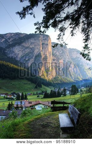 Vallunga valley with the Stevia Cliff, Dolomites, Italy