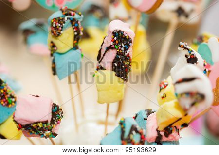 Prepared birthday table with sweets for children party