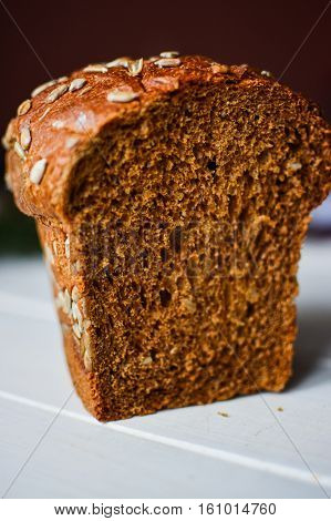 Rye bread with sunflower seeds. Black bread with flour coarse.