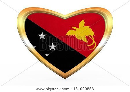Flag Of Papua New Guinea Heart Shape, Golden Frame