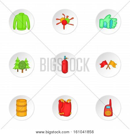 Competition paintball icons set. Cartoon illustration of 9 competition paintball vector icons for web