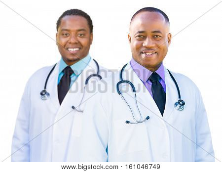 Two Handsome African American Male Doctors Isolated on a White Background.