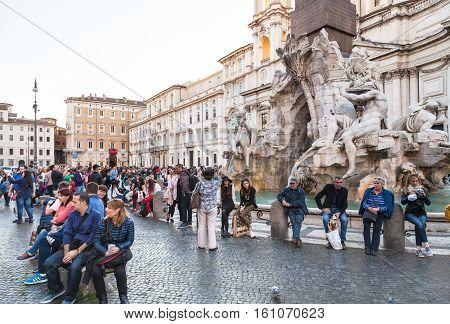 People Near Fontana Dei Quattro Fiumi In Rome
