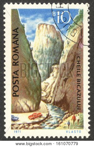 MOSCOW RUSSIA - CIRCA NOVEMBER 2016: a post stamp printed in ROMANIA shows Bicaz Canyon (Cheile Bicazului) the series 