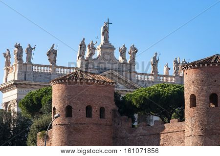 City Wall And Archbasilica Of St. John In Lateran