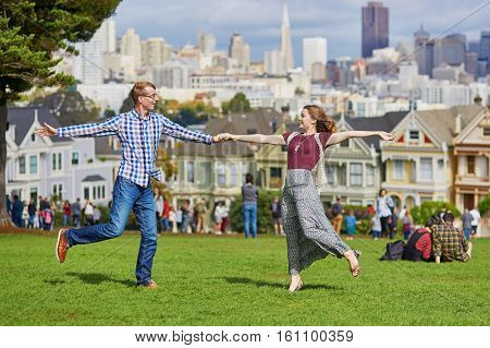 Romantic Loving Couple Having A Date In San Francisco