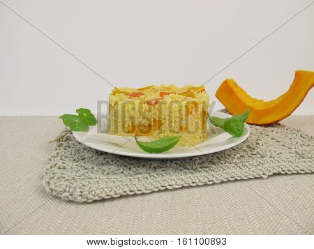 Appetizer with millet and red kuri squash