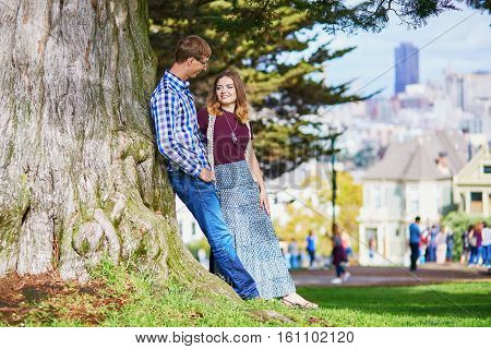 Romantic Loving Couple Having A Date In San Francisco