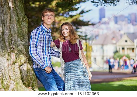 Romantic Loving Couple Having A Date In San Francisco