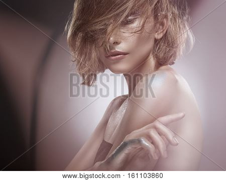 Portrait of a beautiful sexy woman with natural make-up. Close-up. Glamour picture