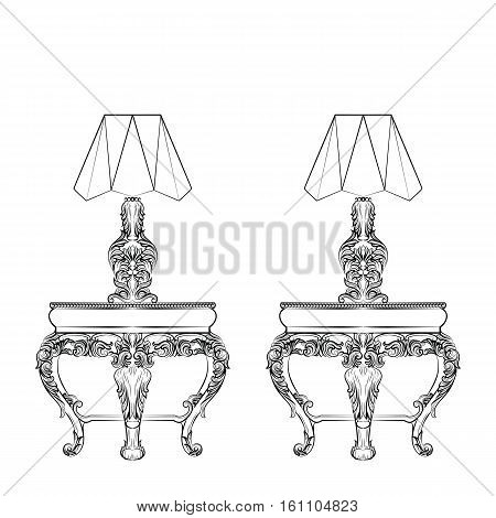 Vintage Baroque Elegant lamp table furniture. Vector Luxury Royal Rich Style decor. Classic illustration sketch