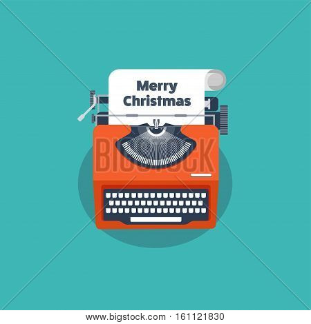 Typewriter in a flat style. Christmas wish list. Letter to Santa. New year. 2017. December holidays.