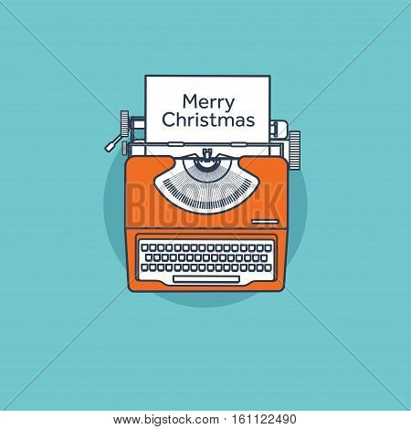 Typewriter in a flat style. Christmas wish list. Letter to Santa. New year. 2017. December holidays.
