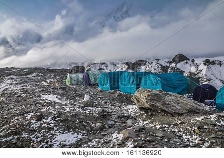 Blue Tents On Rocks