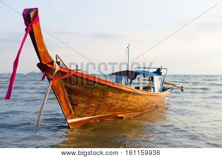 Thai boat decorated with beautiful cloth ribbons