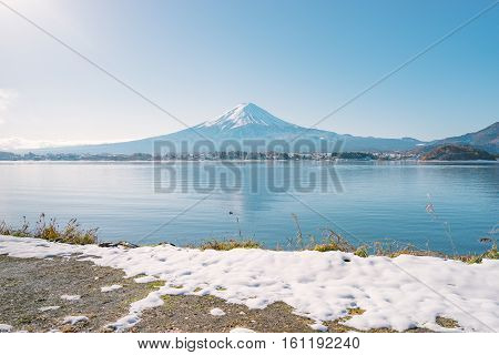 Winter Landscape At Lake Kawaguchiko In Yamanashi, Japan