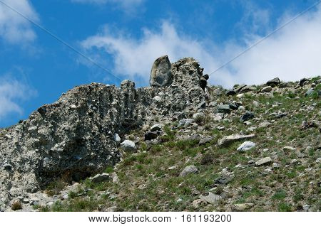 Mountains on Lake Baikal blue sky, sun day