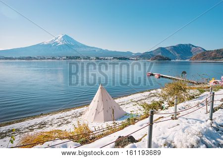 Winter Landscape At Lake Kawaguchiko In Yamanashi, Japan