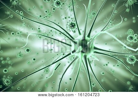 3d rendering viruses in infected organism, viral disease epidemic, virus abstract background.
