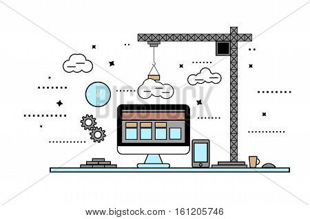 Vector web site page template using linear elements. Flat illustration.