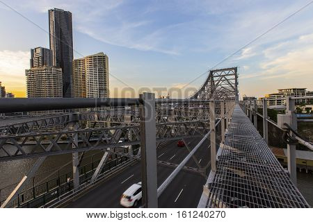 BRISBANE, AUSTRALIA - December 5 2016: Looking across Brisbane Story Bridge span on the walkway above the bridge, view of the northern side of the bridge