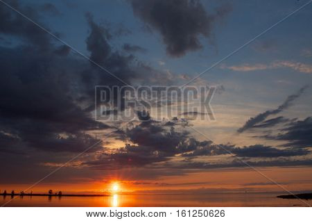 the sunset at Lake Baikal in summer time