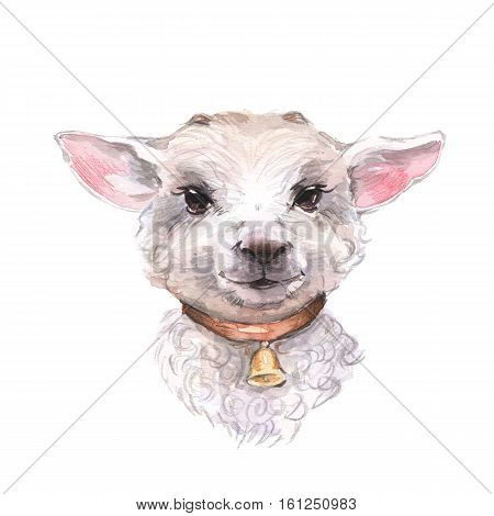 Goatling. Cute watercolor illustration. Hand drawn yeanling
