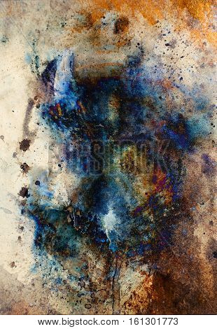 Watercolor abstract background blue and brown and color spots structure
