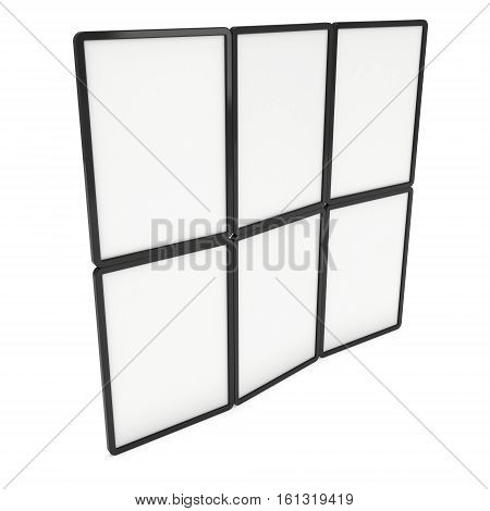 Blank Fold Up Banner Stands. Trade show booth white and blank. 3d render illustration isolated on white background. Template mockup for your design.