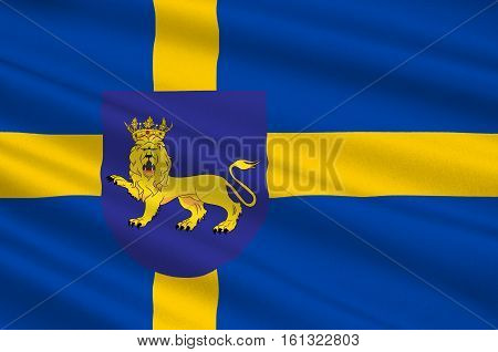 Flag of Uppsala is the capital of Uppsala County and the fourth largest city of Sweden. 3d illustration