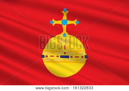 Flag of Uppsala County is a county or län on the eastern coast of Sweden. 3d illustration