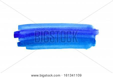 Bright blue watercolor blot on white background hand made drawing