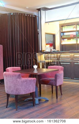 Interior of a cafe with bar stand
