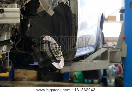 Car in a car repair station