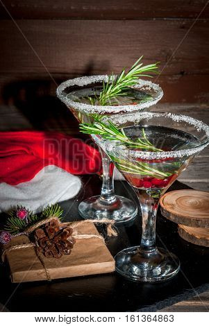 Christmas Refreshing Drink With Cranberries And Rosemary