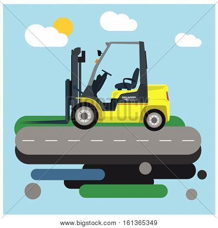Loader car. Vector flat cartoon illustration. Forklift