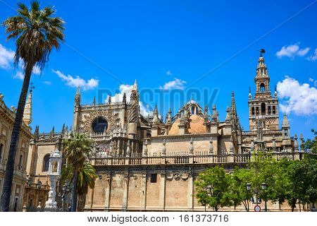 Seville cathedral and Archivo Indias Sevilla Andalusia Spain exterior image shot from public floor