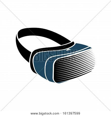Isolated vr headset logotype on white background. Black color virtual reality helmet logo. Head-mounted display icon. Modern gaming device. Simulation smartglasses vector illustration