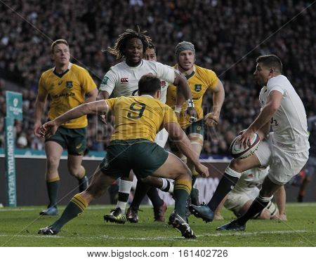 TWICKENHAM, ENGLAND - DECEMBER 03 2016: During the Old Mutual Wealth Series match between England and Australia, at Twickenham Stadium
