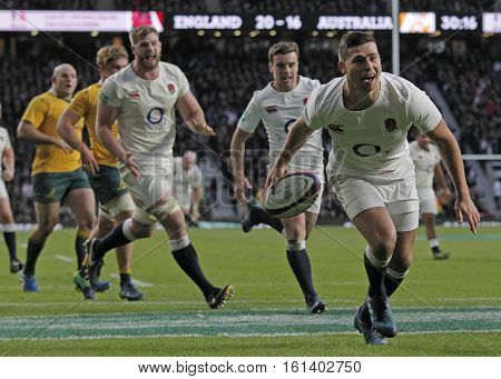 TWICKENHAM, ENGLAND - DECEMBER 03 2016: During the Old Mutual Wealth Series match between England and Australia, at Twickenham Stadium
