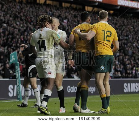 TWICKENHAM, ENGLAND - DECEMBER 03 2016: During the Old Mutual Wealth Series match between England and Australia, at Twickenham Stadium