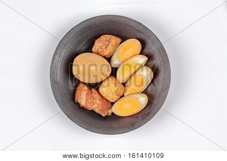 Ready Stewed Boiled Egg With Tofu And Streaky Pork Served.