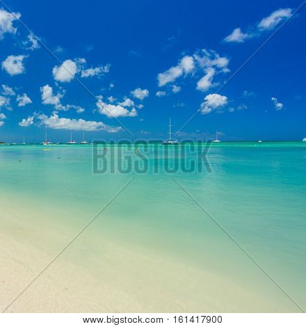 Caribbean sea on Aruba island. View from the beach