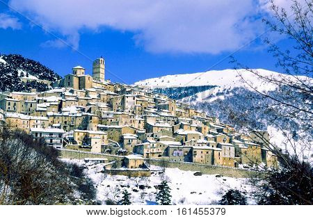 Italy Gran Sasso National Park view of Rocca Calascio little country