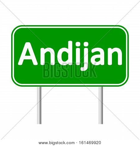 Andijan road sign isolated on white background.